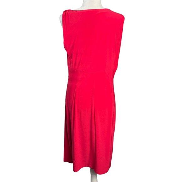 LAUREN Ralph Lauren Red Sleeveless Faux Wrap Ruched Sheath Dress Women's Sz 14 - Picture 8 of 8